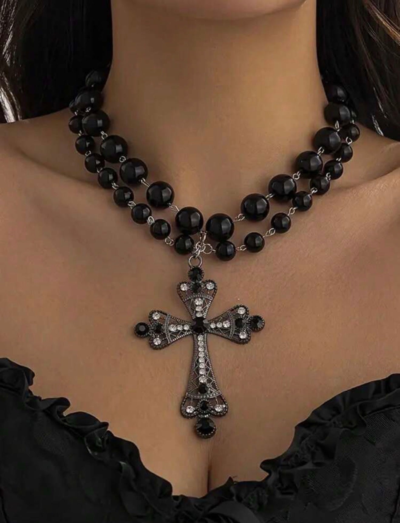"Black Cross Necklace"