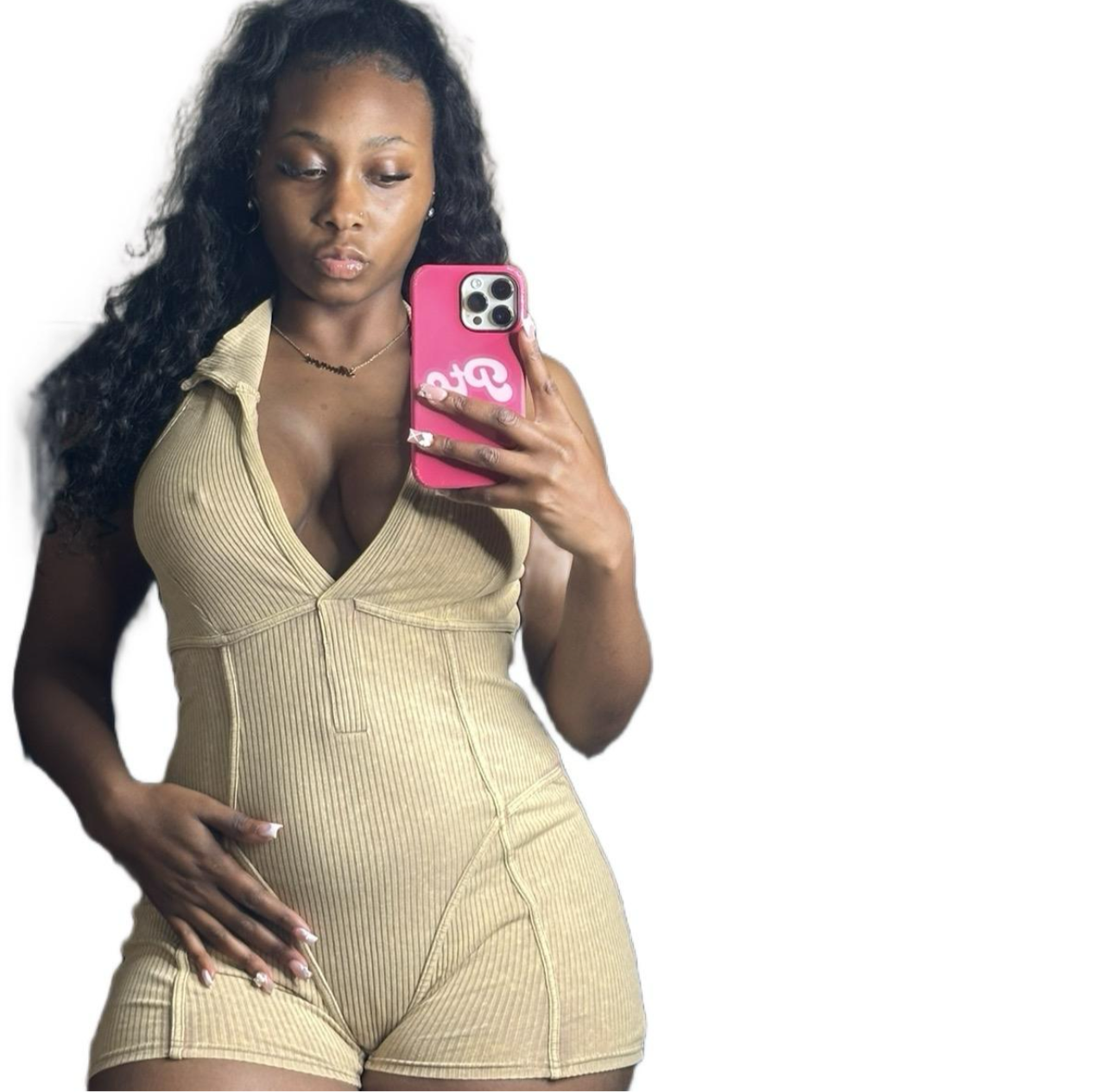 “Golden” Bodycon Ribbed Halter Romper
