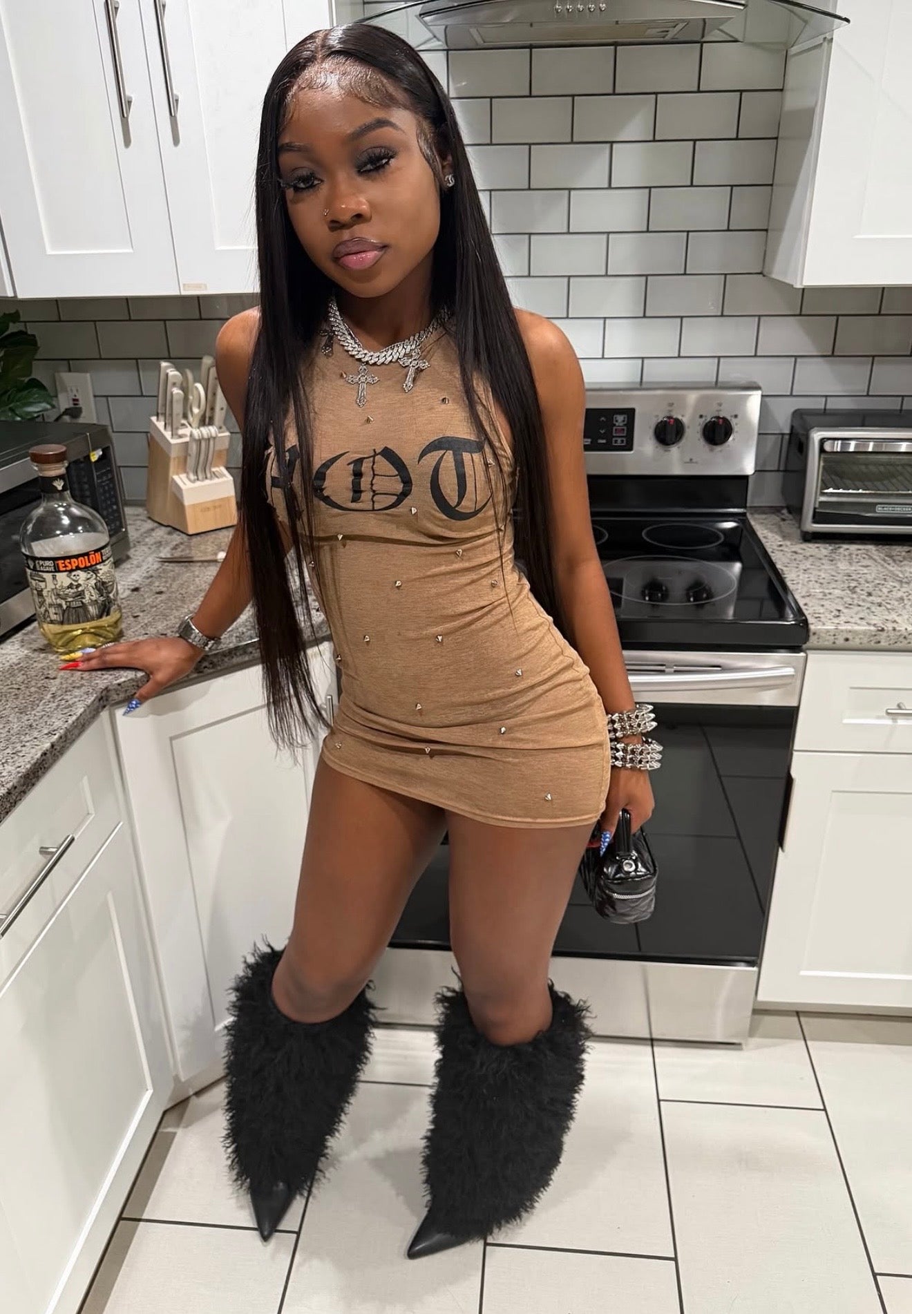 “Too Bad Studded Mini Dress”
