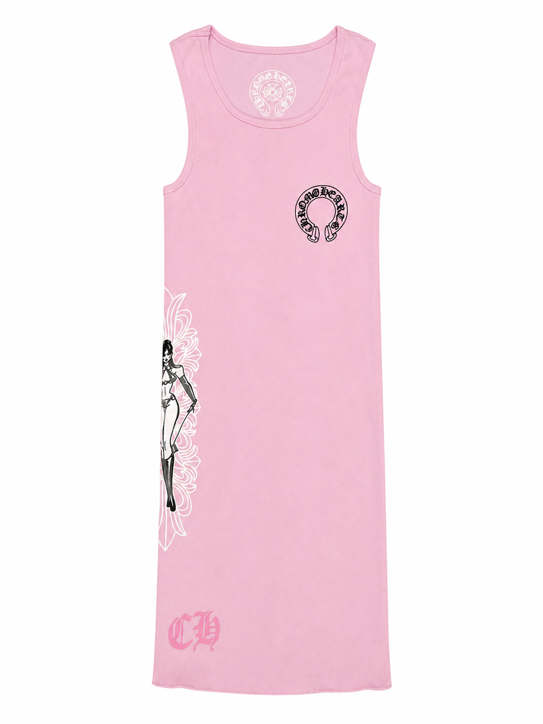 "Pink Chrome Heart Sleeveless Tank Dress"