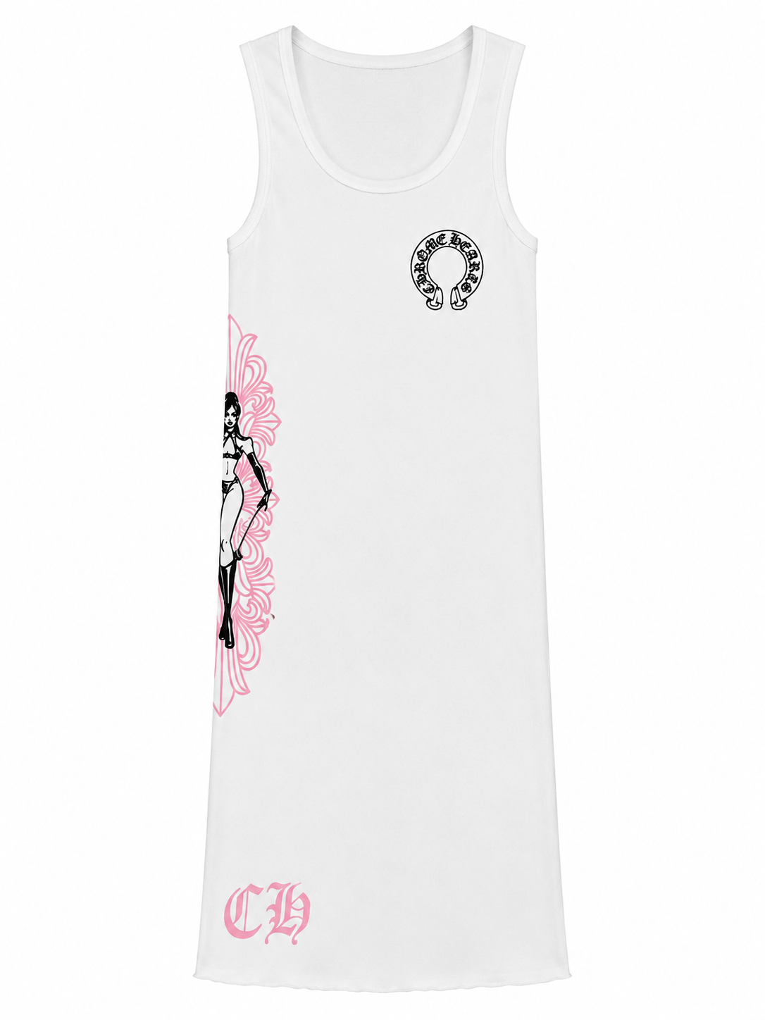 "Pink Chrome Heart Sleeveless Tank Dress"