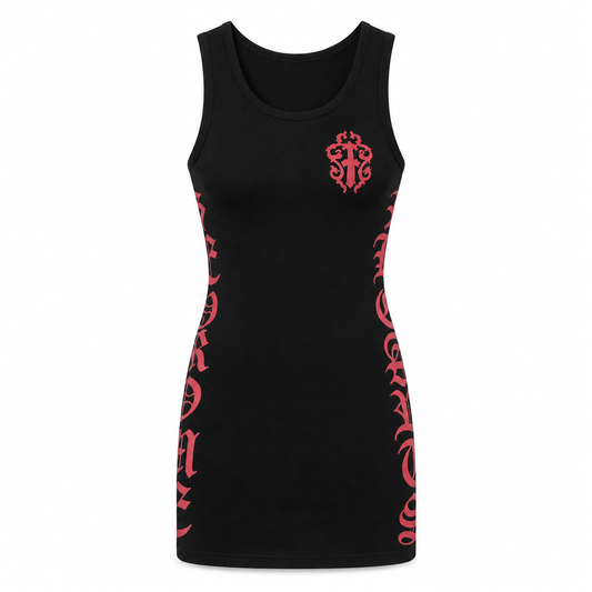 "Red and Black Chrome Heart Sleeveless Tank Dress"