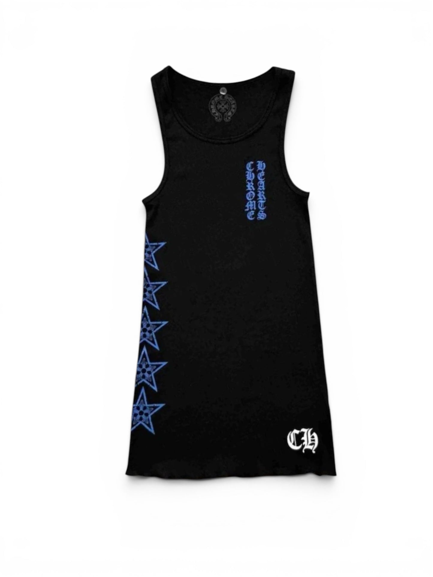 "Black and Blue Chrome Heart Sleeveless Tank Dress"