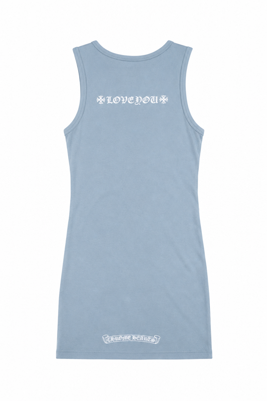 "Blue Chrome Heart  Sleeveless Tank Dress"