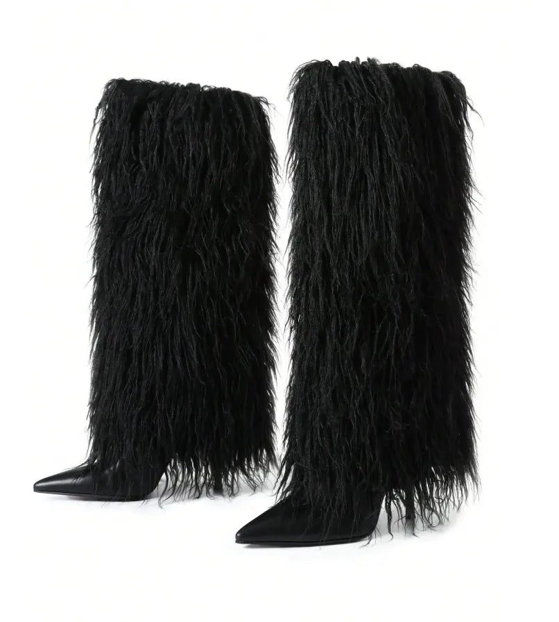 Black Luxe Faux Fur Boot Heels Lianne's Kollection