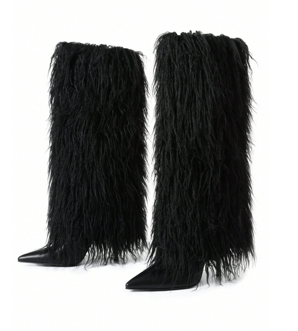 Black Luxe Faux Fur Boot Heels