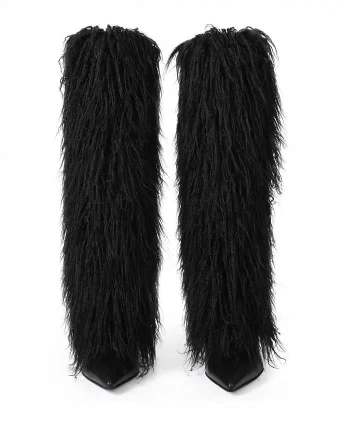 Black Luxe Faux Fur Boot Heels Lianne's Kollection